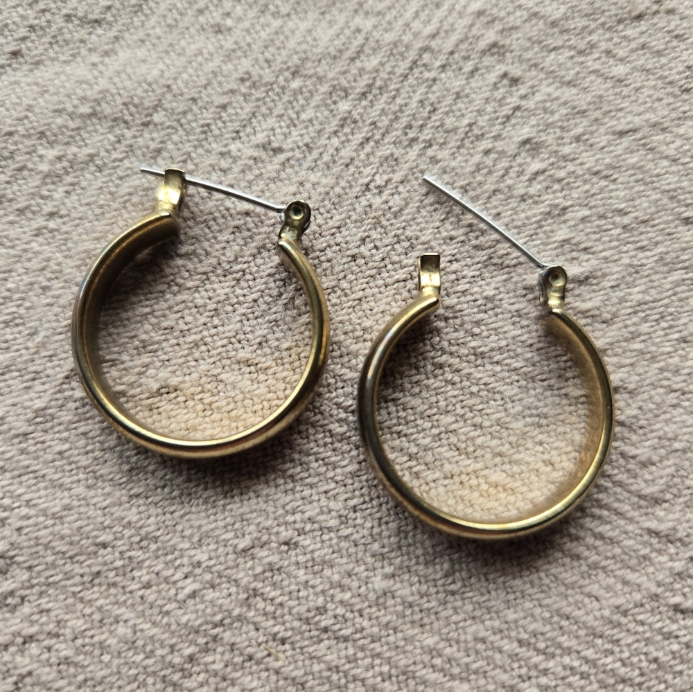 Lot Of 3 Gold and Silver Hoop Earrings Set 2 Are Post Style Crescent Moon - Picture 5 of 5